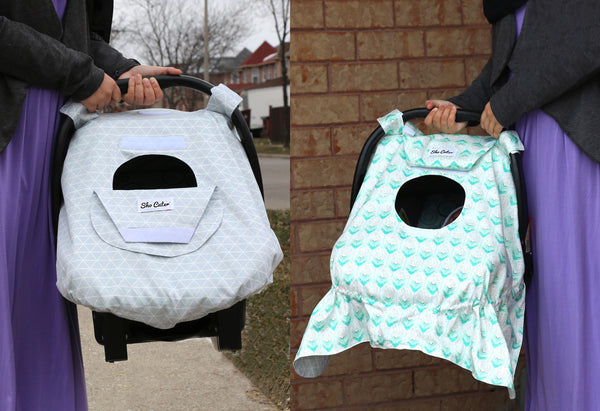 BABY CARSEAT CANOPY COVER [REVERSIBLE]  - Mint Arrows