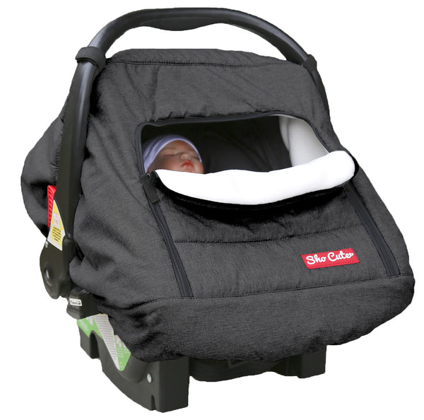 Cub Cave Quilted Plush Fleece Infant Carseat Canopy - Black