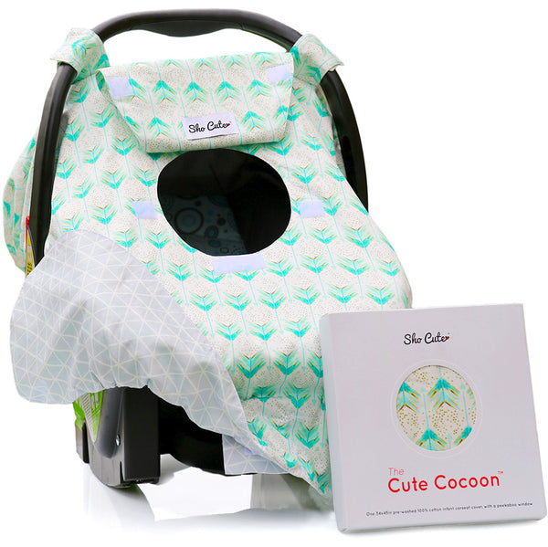 BABY CARSEAT CANOPY COVER [REVERSIBLE]  - Mint Arrows